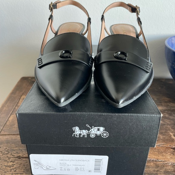 Coach Black Leather Slingback Flats - Picture 2 of 5